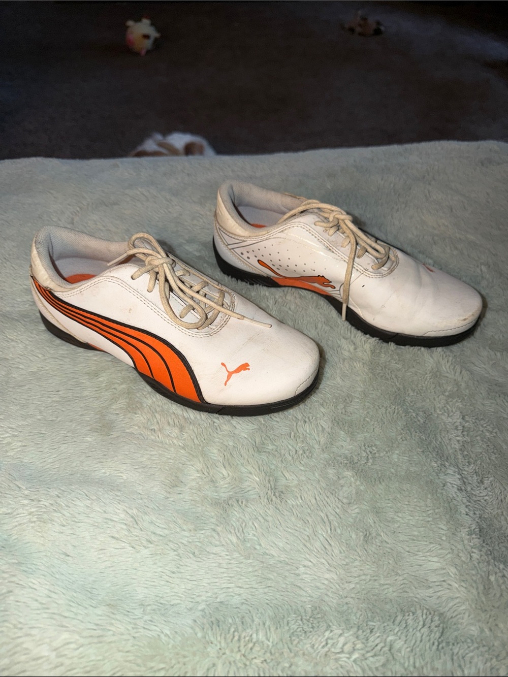 Puma White Golf Cleats with Orange Accents